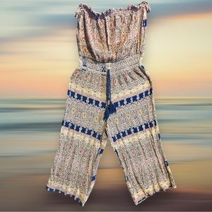 Boho Chic Medium (sz) Strapless Wide Leg Cropped Jumpsuit